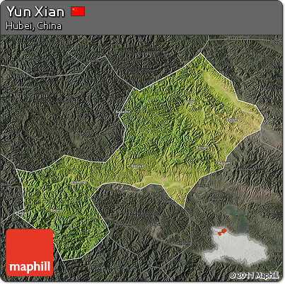 Satellite Map of Yun Xian, darken, semi-desaturated