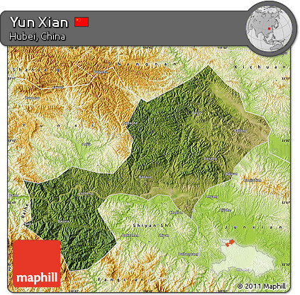Satellite Map of Yun Xian, physical outside