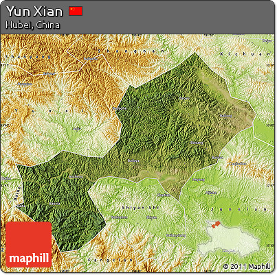 Satellite Map of Yun Xian, physical outside