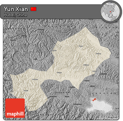 Shaded Relief Map of Yun Xian, darken, desaturated