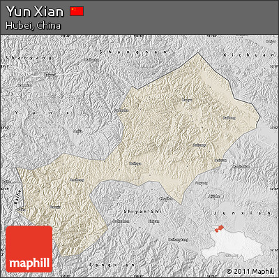 Shaded Relief Map of Yun Xian, desaturated