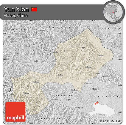Shaded Relief Map of Yun Xian, desaturated
