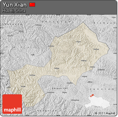 Shaded Relief Map of Yun Xian, desaturated