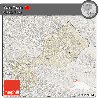 Shaded Relief Map of Yun Xian, lighten