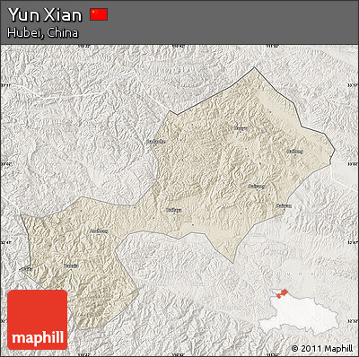 Shaded Relief Map of Yun Xian, lighten