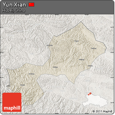 Shaded Relief Map of Yun Xian, lighten