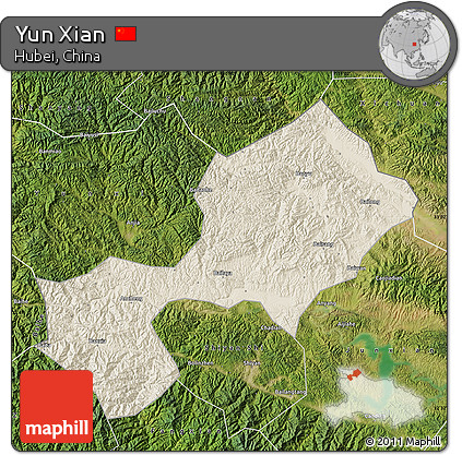 Shaded Relief Map of Yun Xian, satellite outside