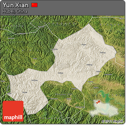 Shaded Relief Map of Yun Xian, satellite outside