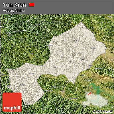 Shaded Relief Map of Yun Xian, satellite outside