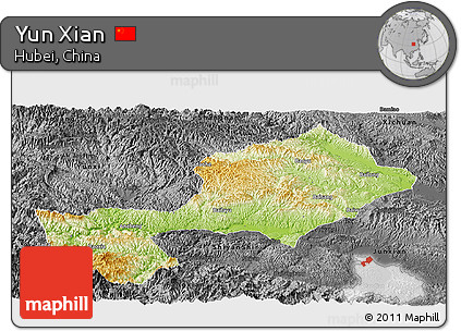 Physical Panoramic Map of Yun Xian, darken, desaturated