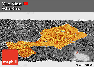 Political Panoramic Map of Yun Xian, darken, desaturated