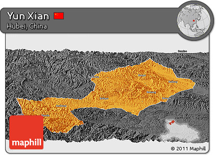 Political Panoramic Map of Yun Xian, darken, desaturated