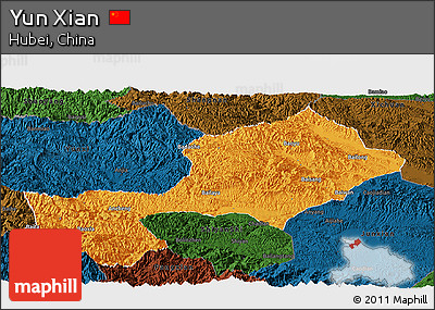 Political Panoramic Map of Yun Xian, darken
