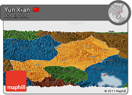 Political Panoramic Map of Yun Xian, darken