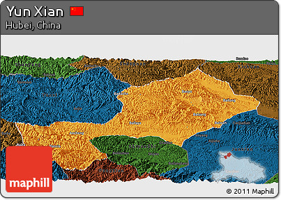 Political Panoramic Map of Yun Xian, darken