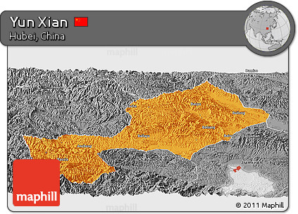 Political Panoramic Map of Yun Xian, desaturated