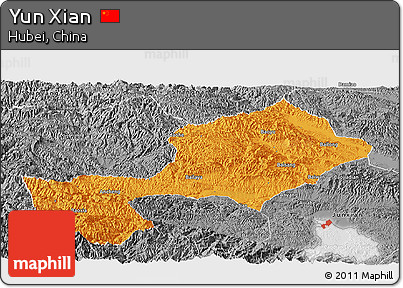 Political Panoramic Map of Yun Xian, desaturated