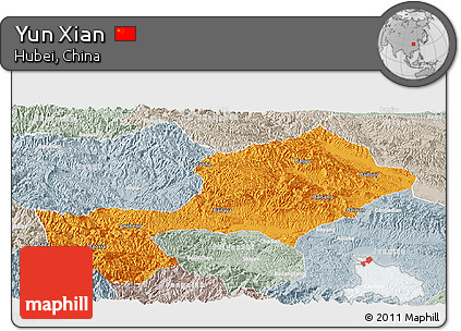 Political Panoramic Map of Yun Xian, lighten, semi-desaturated