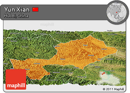 Political Panoramic Map of Yun Xian, satellite outside