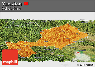 Political Panoramic Map of Yun Xian, satellite outside