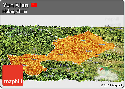 Political Panoramic Map of Yun Xian, satellite outside