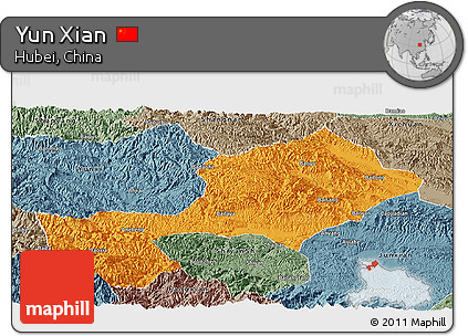 Political Panoramic Map of Yun Xian, semi-desaturated