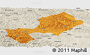 Political Panoramic Map of Yun Xian, shaded relief outside