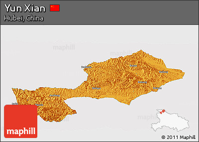 Political Panoramic Map of Yun Xian, single color outside