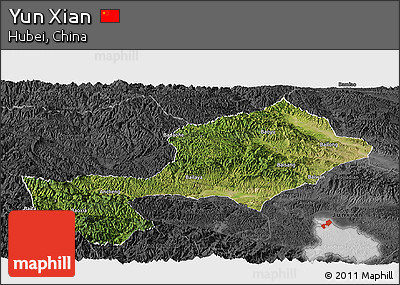 Satellite Panoramic Map of Yun Xian, darken, desaturated