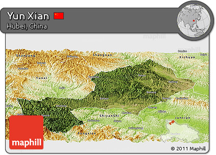 Satellite Panoramic Map of Yun Xian, physical outside