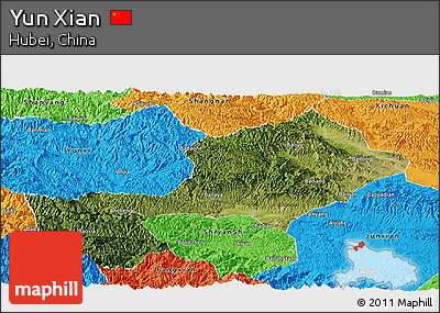Satellite Panoramic Map of Yun Xian, political outside