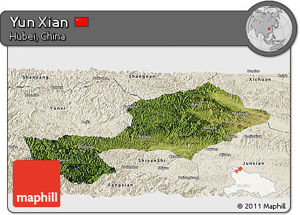 Satellite Panoramic Map of Yun Xian, shaded relief outside