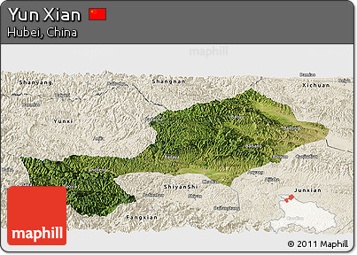 Satellite Panoramic Map of Yun Xian, shaded relief outside