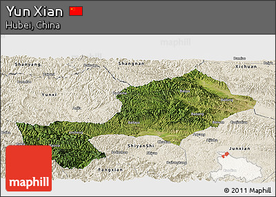 Satellite Panoramic Map of Yun Xian, shaded relief outside