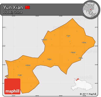 Political Simple Map of Yun Xian, cropped outside