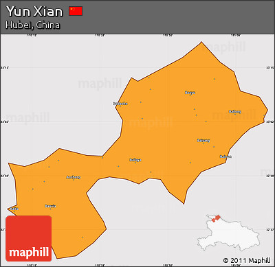 Political Simple Map of Yun Xian, cropped outside