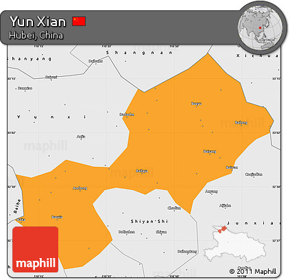 Political Simple Map of Yun Xian, single color outside, borders and labels