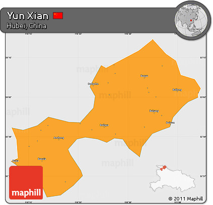 Political Simple Map of Yun Xian, single color outside