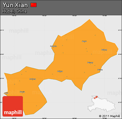Political Simple Map of Yun Xian, single color outside