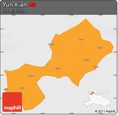 Political Simple Map of Yun Xian, single color outside