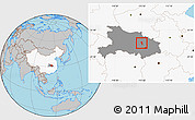 Gray Location Map of Yunmeng, highlighted country, highlighted parent region