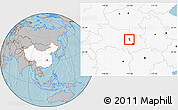 Gray Location Map of Yunmeng, highlighted country, hill shading