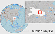 Gray Location Map of Yunmeng, highlighted parent region, hill shading