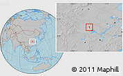 Gray Location Map of Yunmeng, hill shading