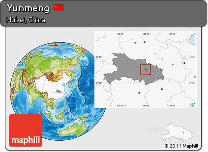 Physical Location Map of Yunmeng, highlighted country, highlighted parent region