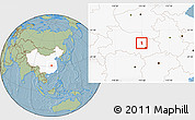 Savanna Style Location Map of Yunmeng, highlighted country, hill shading