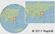 Savanna Style Location Map of Yunmeng, highlighted parent region, within the entire country, hill shading