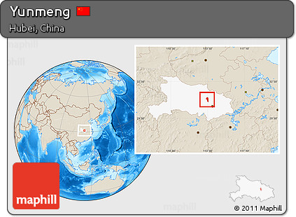 Shaded Relief Location Map of Yunmeng, highlighted parent region
