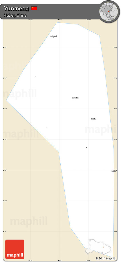 Classic Style Simple Map of Yunmeng, single color outside