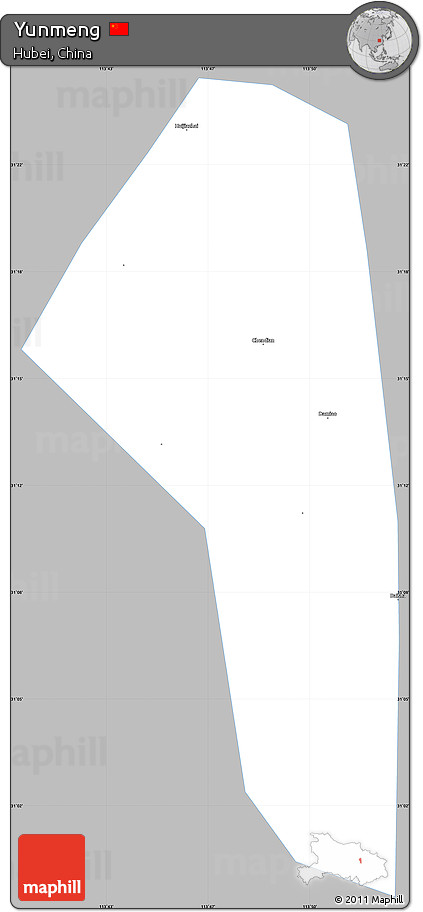 Gray Simple Map of Yunmeng, single color outside